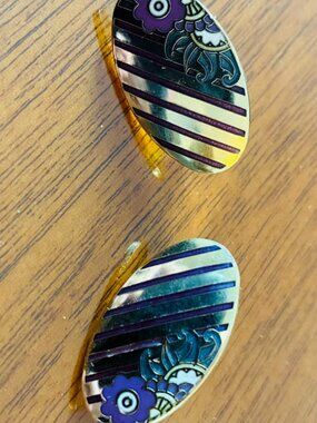 Vintage Nusi Floral Gold and Purple Earrings